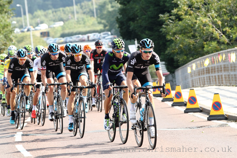 Aviva Tour of Britain 2015 Chasing peloton into Haydon Bridge...